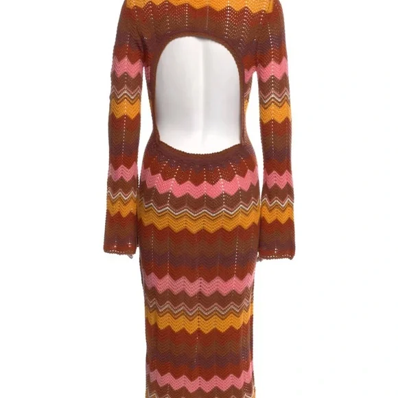 Spell Pink and Orange Chevron Midi Dress - Picture 3 of 3